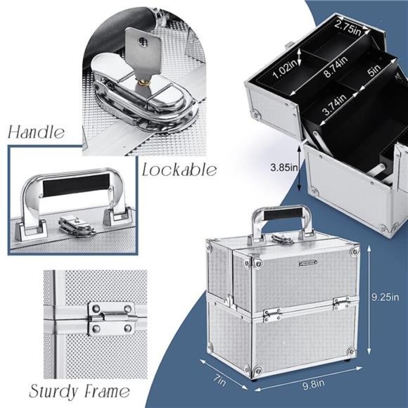 Professional Makeup Train Case Portable Cosmetic Organizer Case 4 Trays Aluminum - Picture 6 of 6